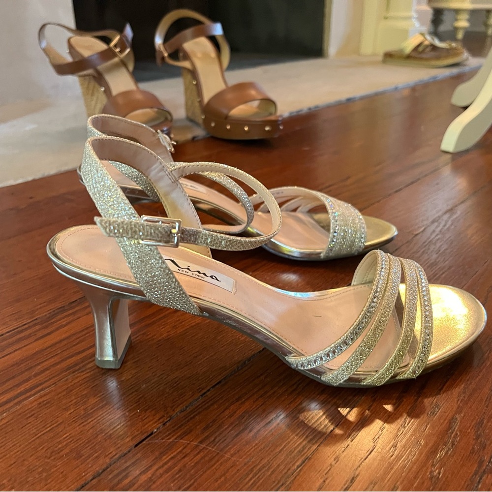 Glitzy low heel dressy sandal